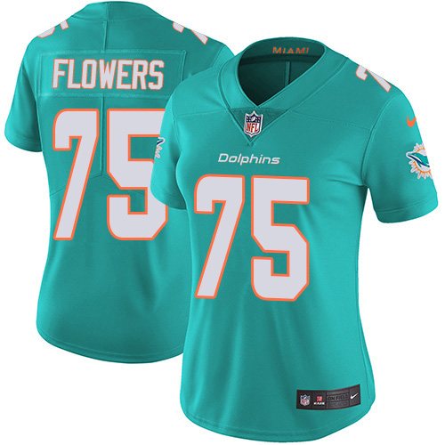 Nike Miami Dolphins #75 Ereck Flowers Aqua Green Team Color Women Stitched NFL Vapor Untouchable Limited Jersey->women nfl jersey->Women Jersey